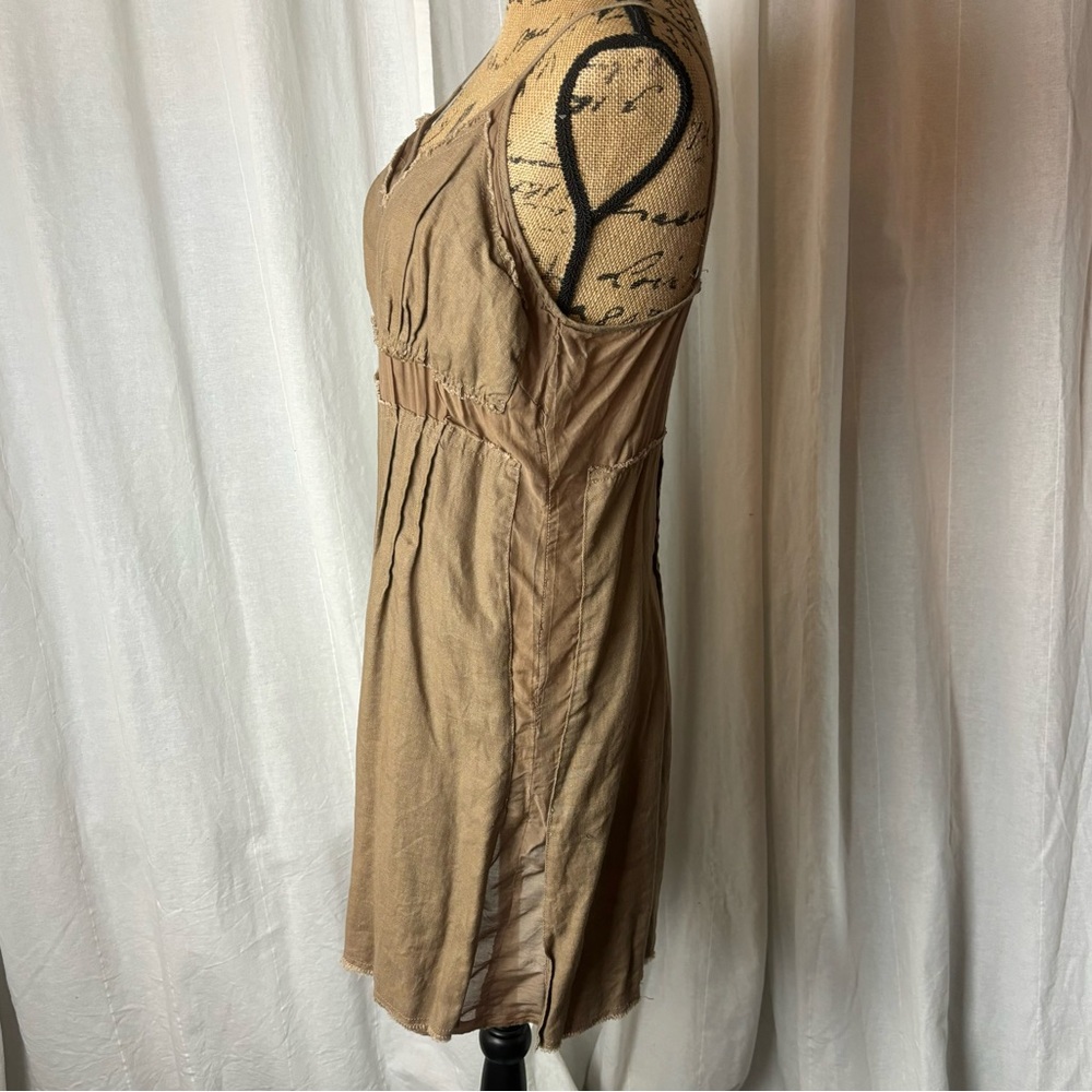 Vintage Y2K Chelsea Flower Brown Tan Linen Slip Dress Mini Women’s Medium - Picture 3 of 7